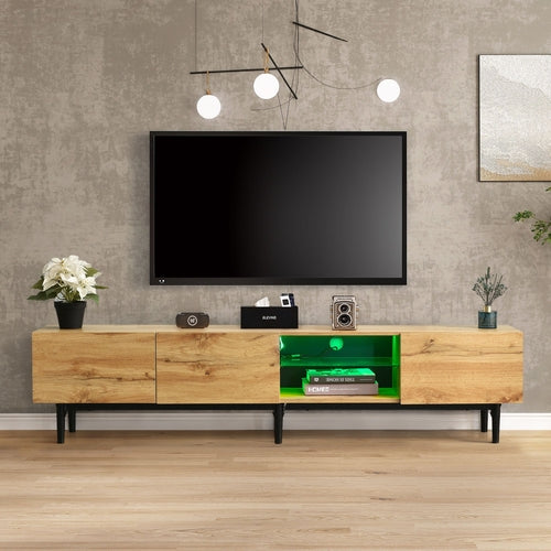 Modern TV Stand with 4 Cabinets& Open Shelves, Color-matching Media